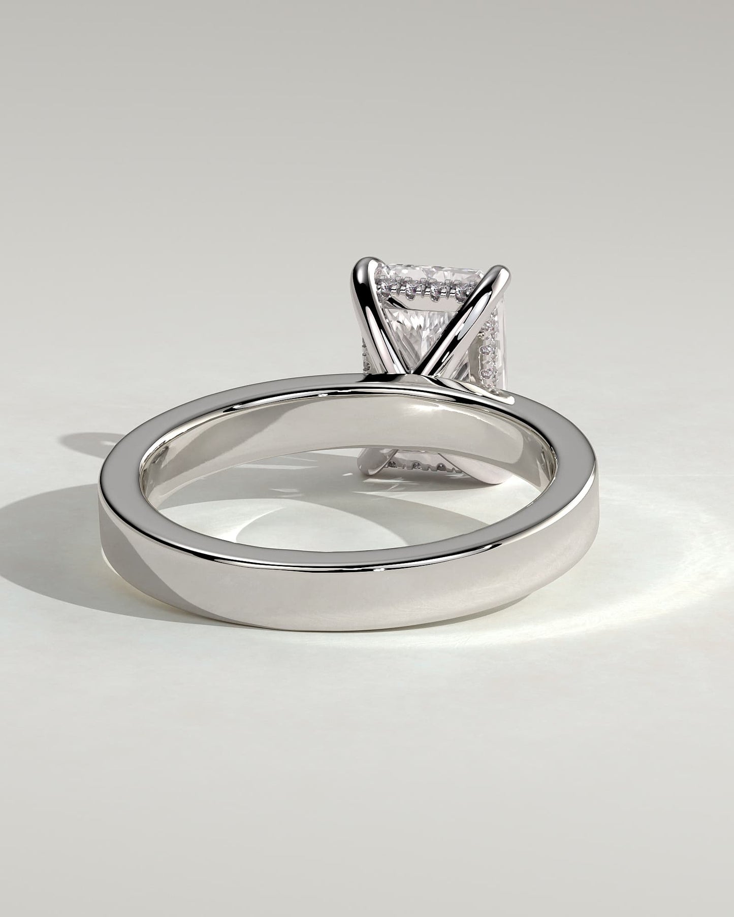 Aida - Radiant Claw Solitaire with Flat Cigar Band and Hidden Halo Engagement Ring - White Gold - white gold - Lara Jewels