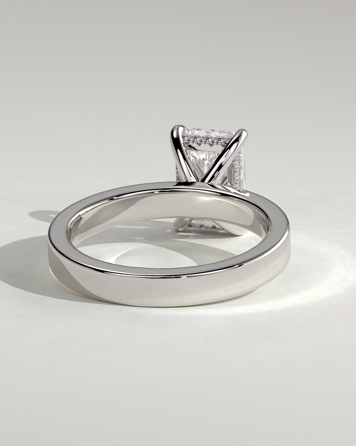 Aida - Radiant Claw Solitaire with Flat Cigar Band and Hidden Halo Engagement Ring - White Gold - white gold - Lara Jewels