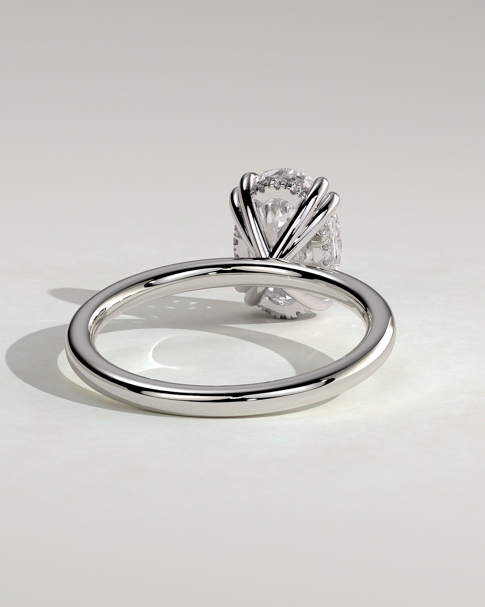 Avery - Oval Double Claw Solitaire with Hidden Halo Engagement Ring - Platinum - White Gold / Platinum 2ct
