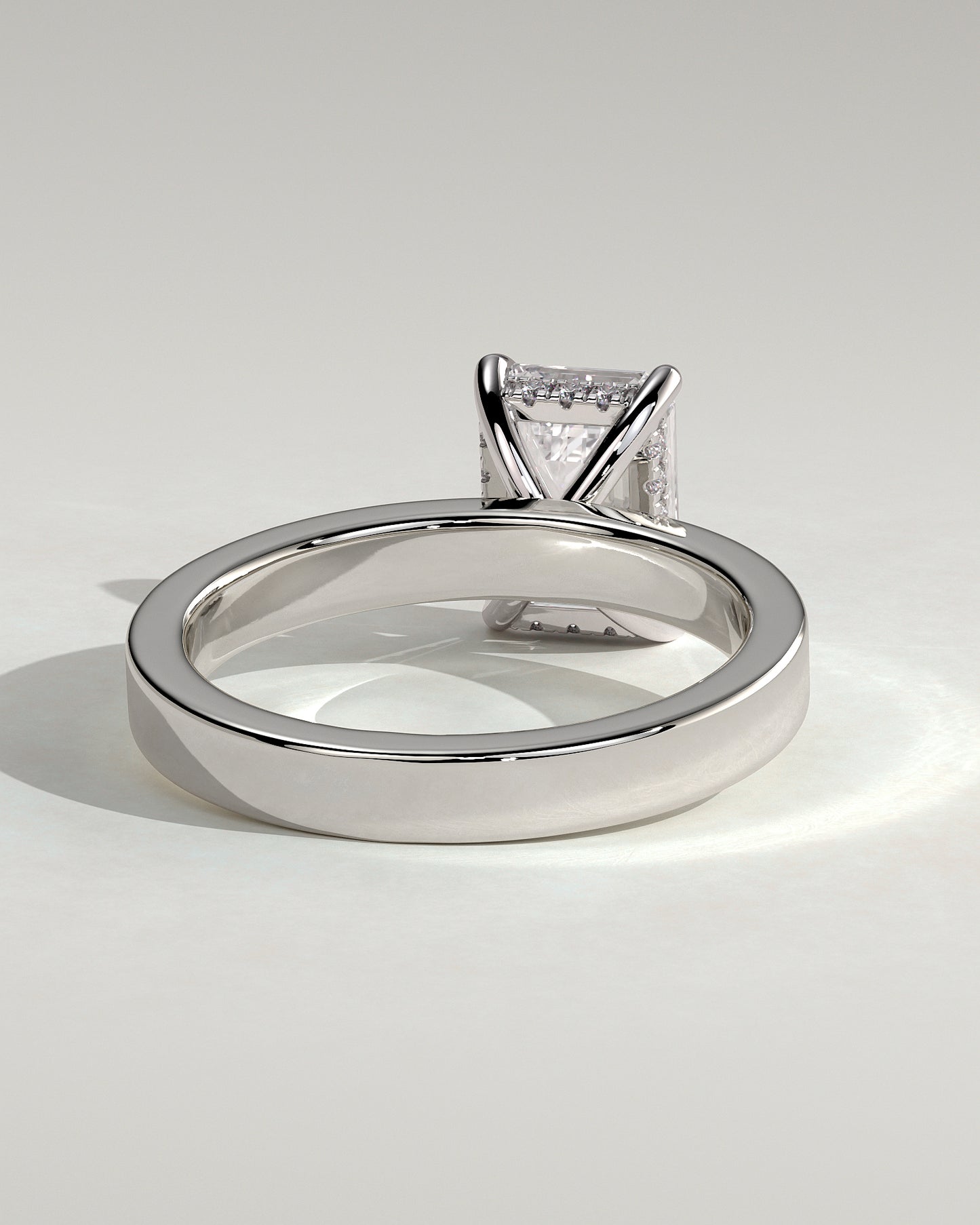 Carmella - Emerald Claw Solitaire with Flat Cigar Band and Hidden Halo Engagement Ring - Platinum - White Gold / Platinum 2ct