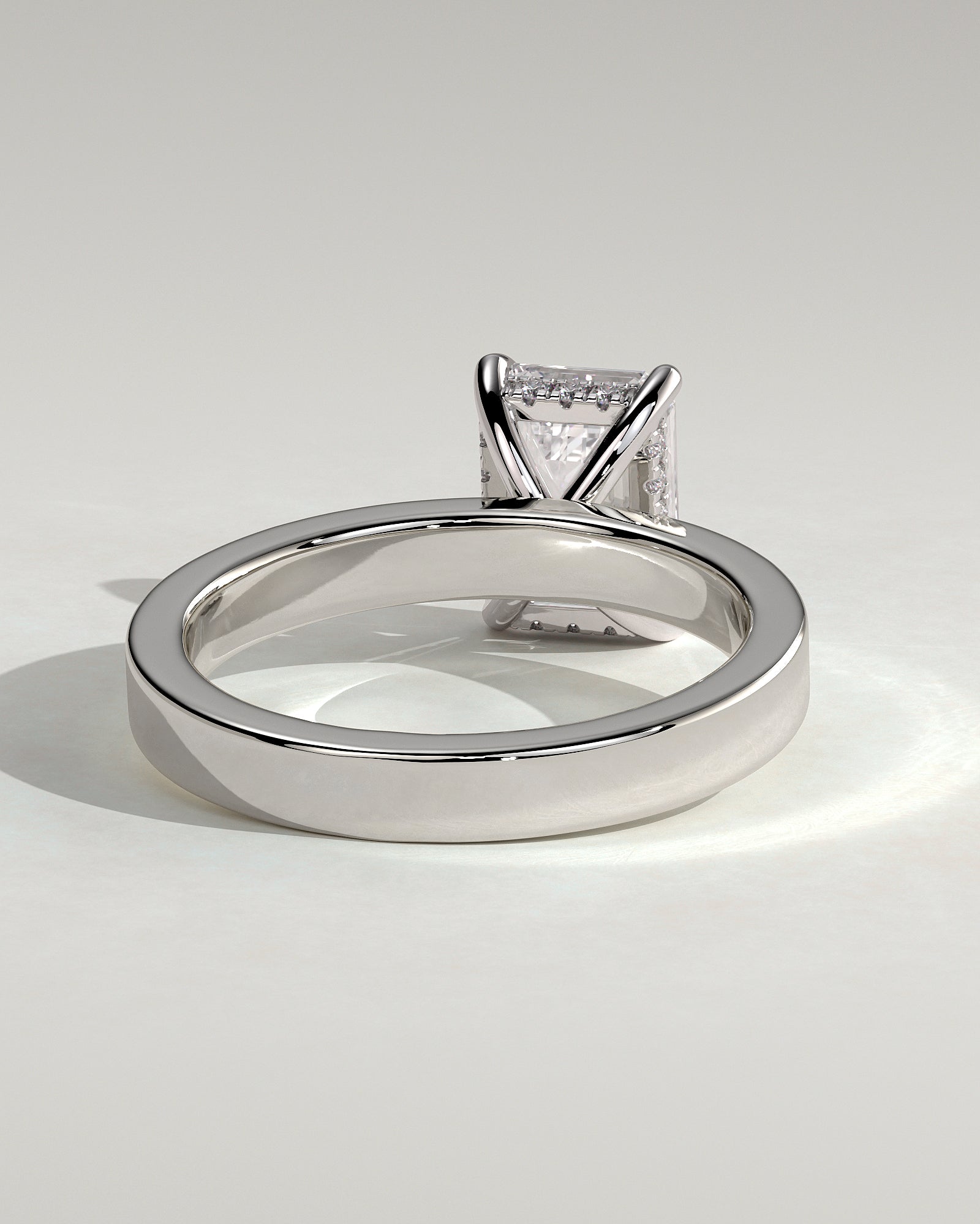Carmella - Emerald Claw Solitaire with Flat Cigar Band and Hidden Halo Engagement Ring - Platinum - White Gold / Platinum 2ct