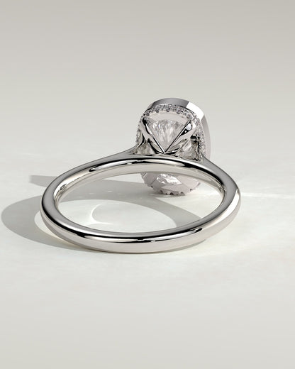 Everleigh - Elongated Cushion Bezel Solitaire with Hidden Halo and Cathedral High Setting Engagement Ring - White Gold