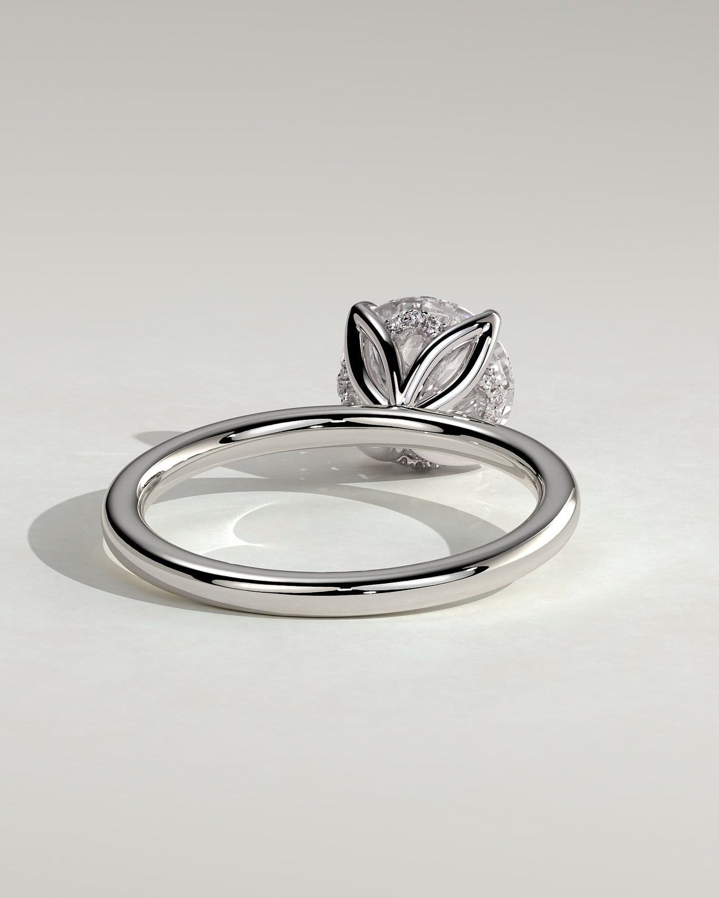 Dahlia - Round Claw Solitaire with Petal Gallery and Accented Tiara Detail Engagement Ring - Platinum