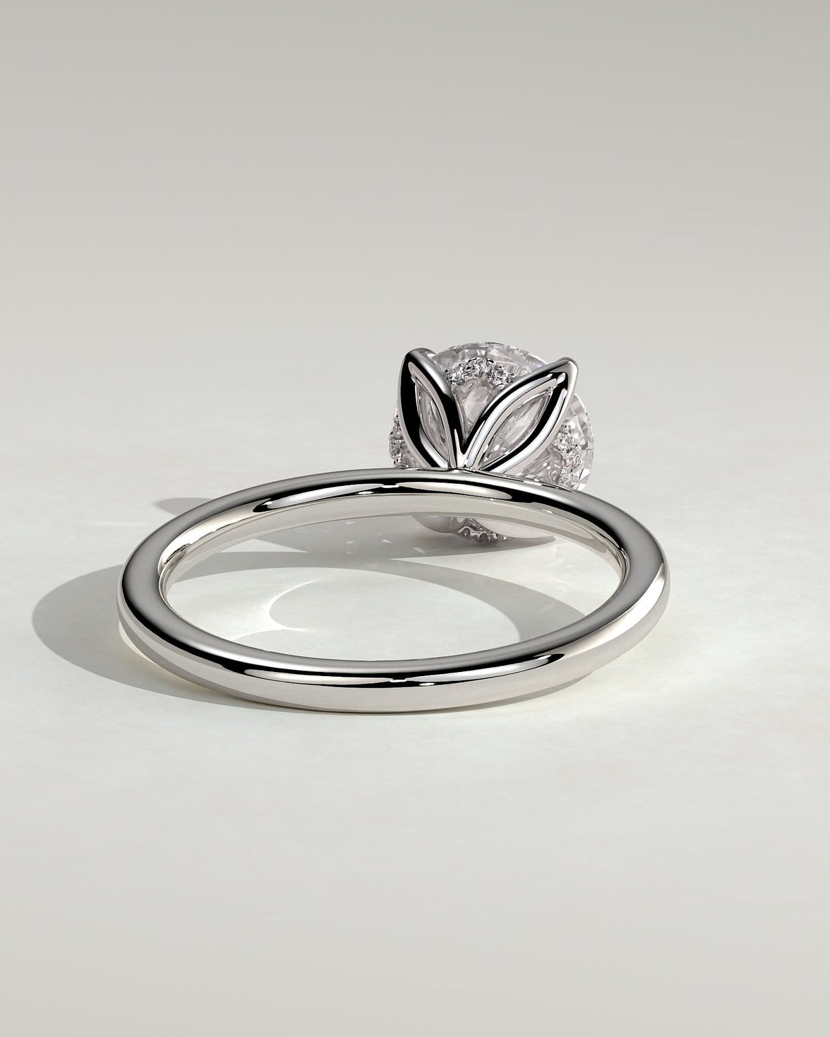 Dahlia - Round Claw Solitaire with Petal Gallery and Accented Tiara Detail Engagement Ring - White Gold
