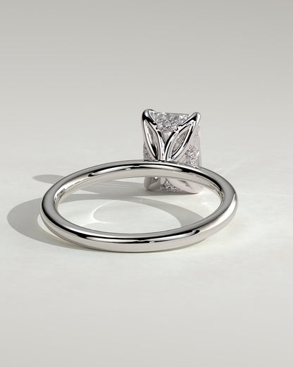Freesia - Emerald Claw Solitaire with Petal Gallery and Accented Tiara Detail Engagement Ring - White Gold