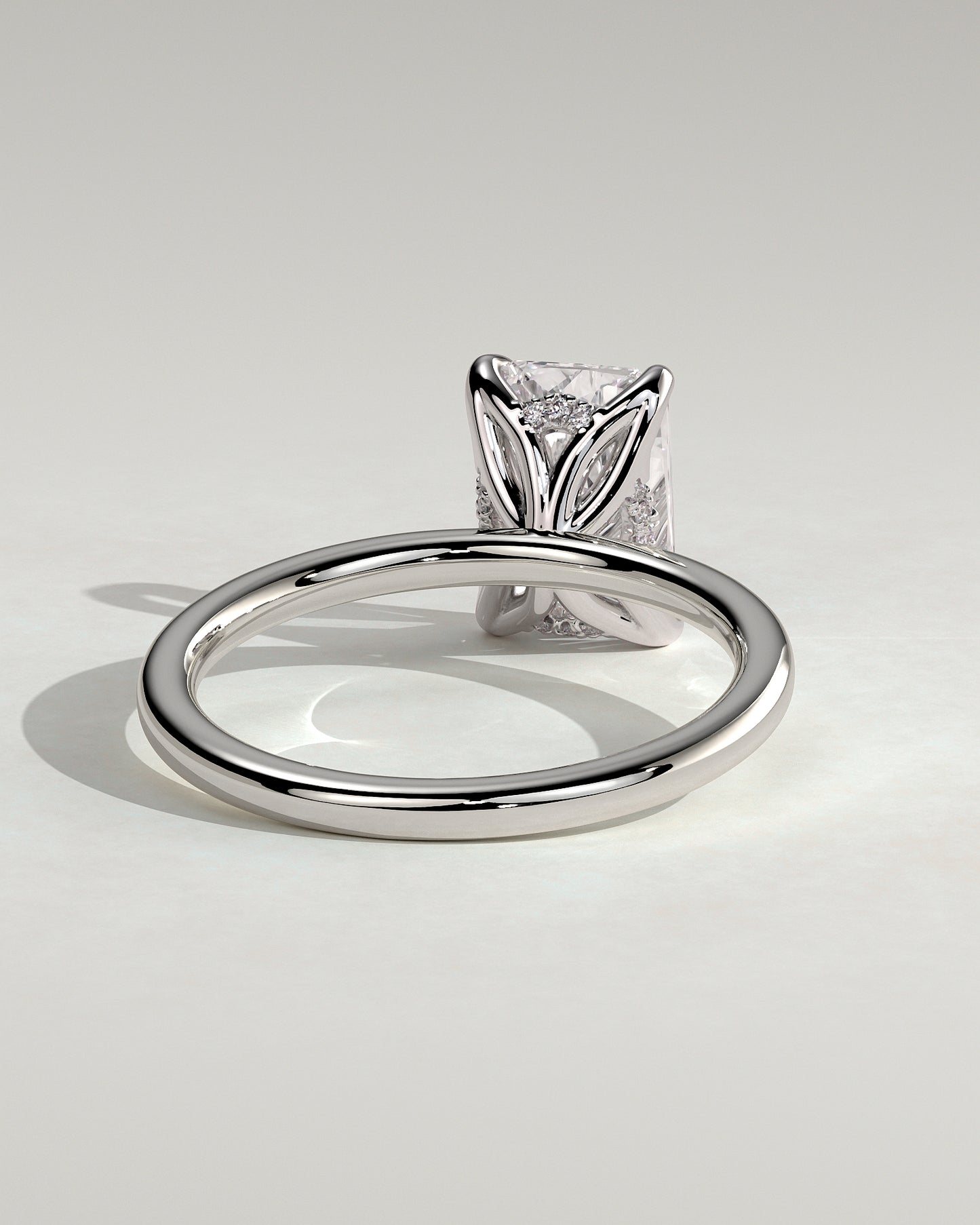 Aster - Radiant Claw Solitaire with Petal Gallery and Accented Tiara Detail Engagement Ring - Platinum - White Gold / Platinum 2ct