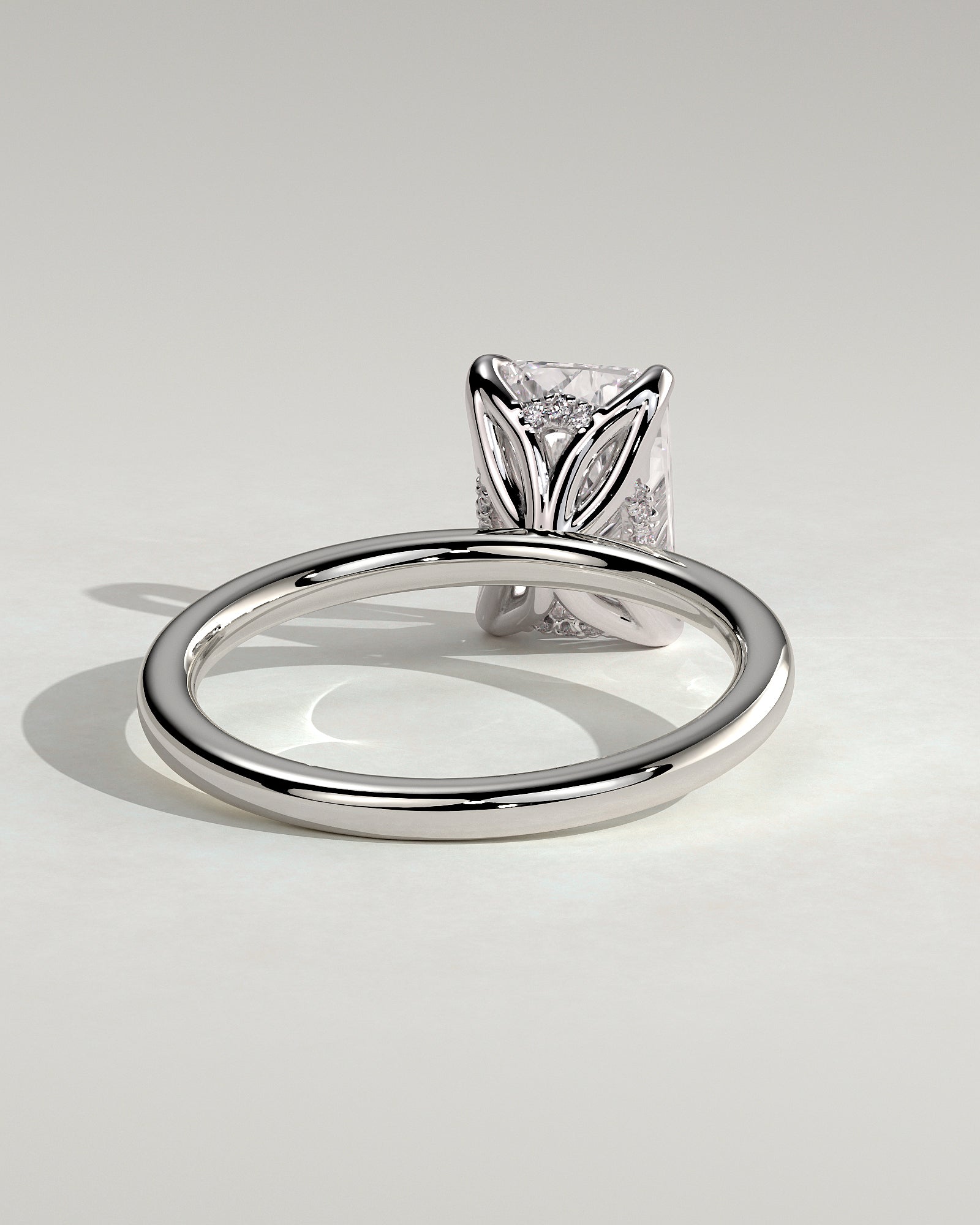 Aster - Radiant Claw Solitaire with Petal Gallery and Accented Tiara Detail Engagement Ring - Platinum - White Gold / Platinum 2ct