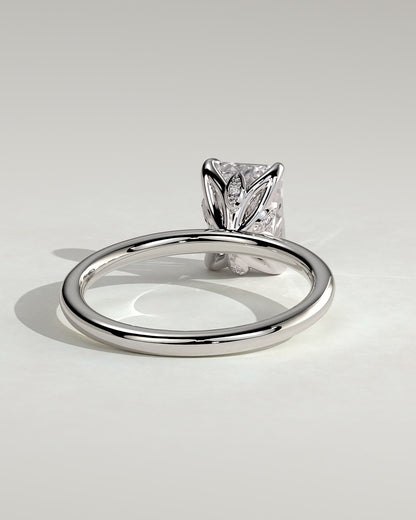 Dove - Emerald Claw Solitaire with Petal Gallery and Accent Leaf Detail Engagement Ring - White Gold