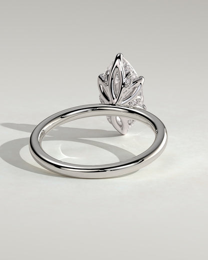 Robin - Marquise Claw Solitaire with Petal Gallery and Accent Leaf Detail Engagement Ring - White Gold
