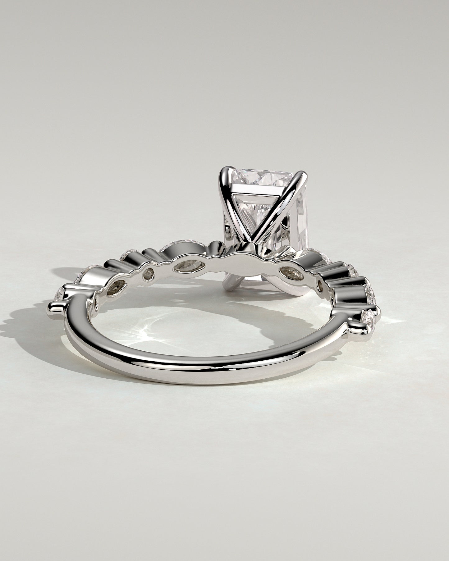 Dayna - Radiant Claw Solitaire with Marquise and Round Accent Stones Engagement Ring - Platinum - White Gold / Platinum 2ct