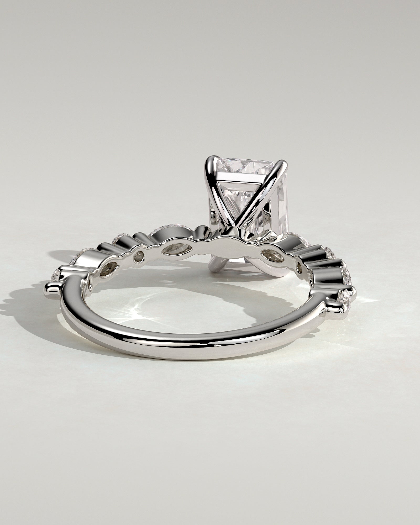 Dayna - Radiant Claw Solitaire with Marquise and Round Accent Stones Engagement Ring - Platinum - White Gold / Platinum 2ct