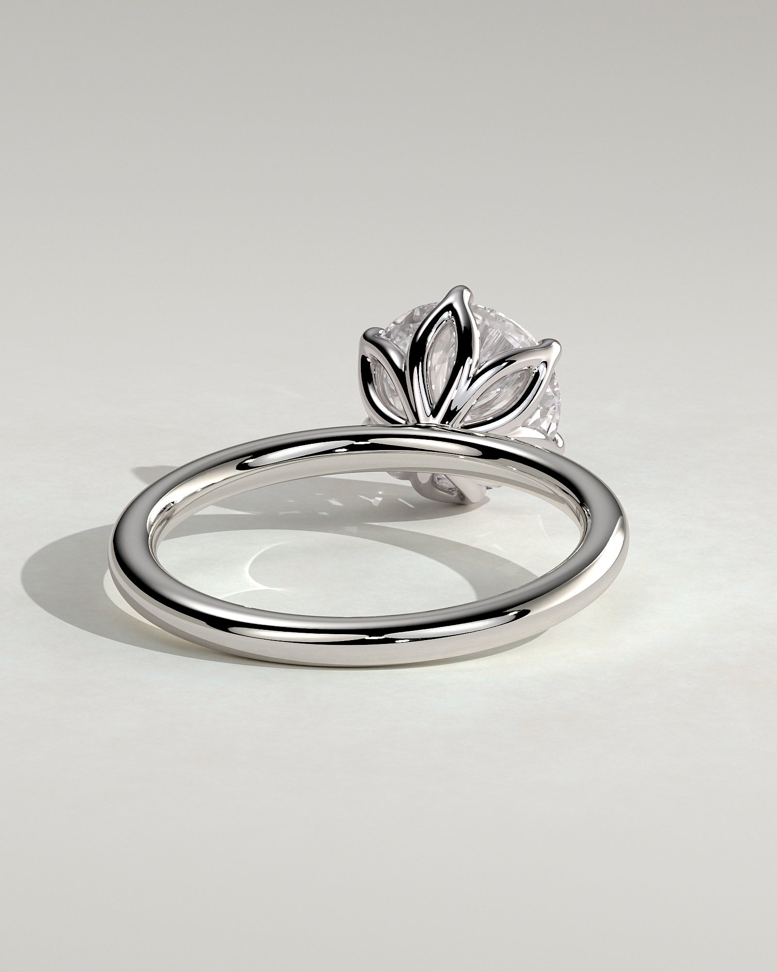 Iris - Round Claw Solitaire with Petal Gallery Engagement Ring - Platinum - White Gold / Platinum 2ct