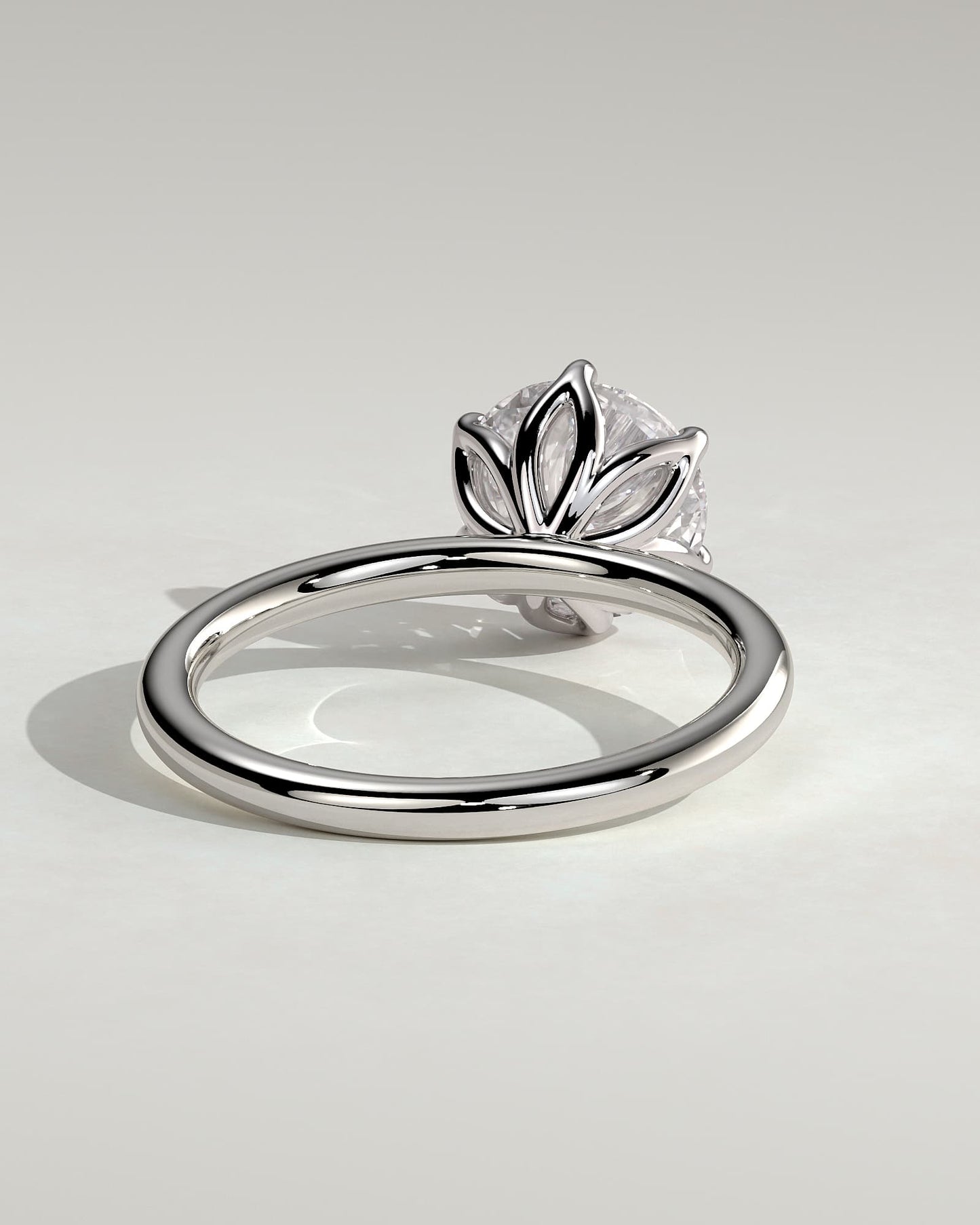 Iris - Round Claw Solitaire with Petal Gallery Engagement Ring - White Gold