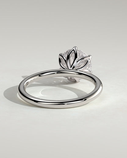 Iris - Round Claw Solitaire with Petal Gallery Engagement Ring - White Gold