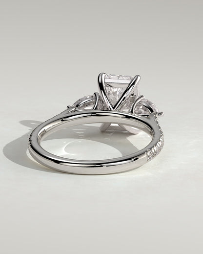 Ginny - Radiant Claw Trilogy with Pear Side Stones and Pave Band Engagement Ring - Platinum
