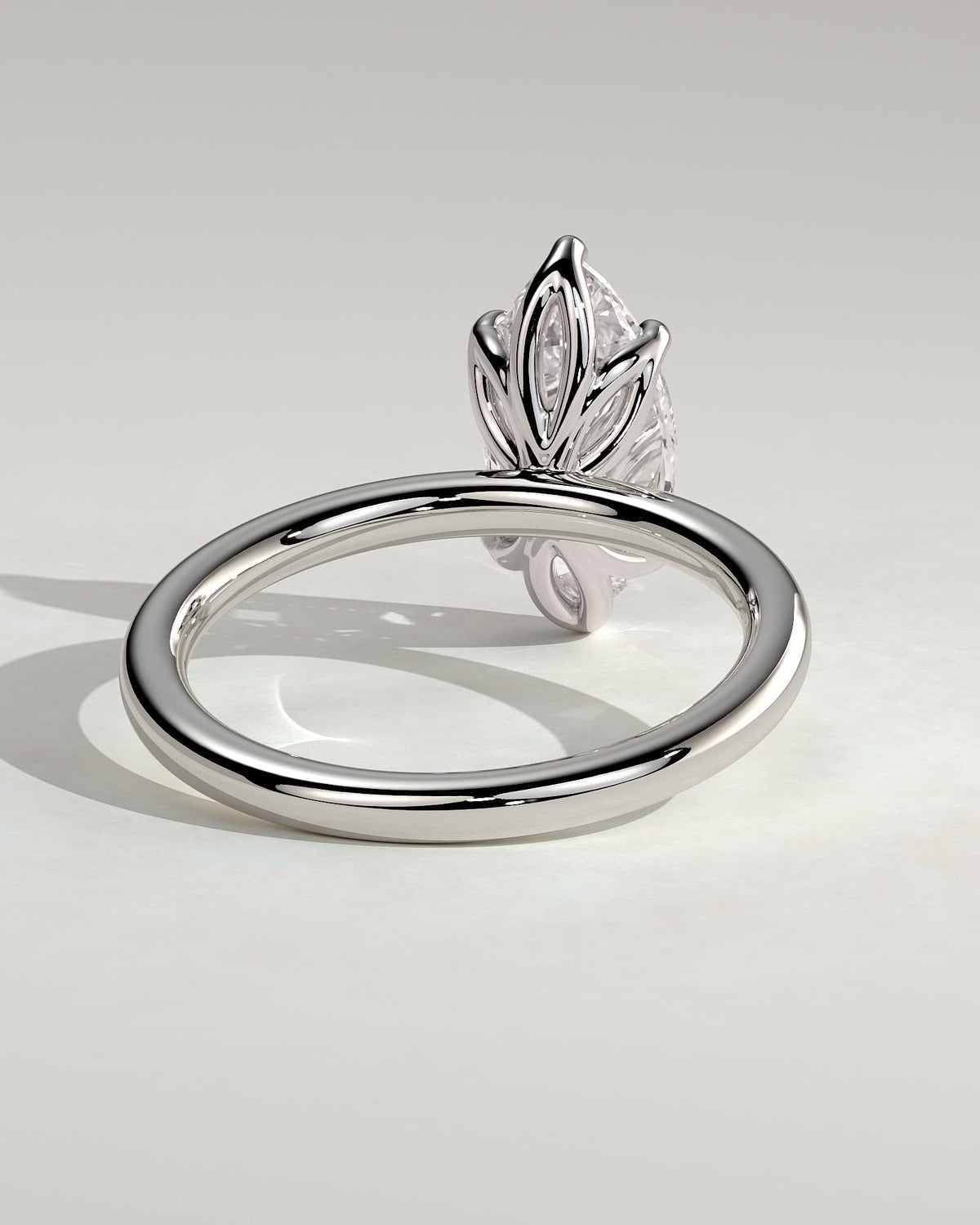 Eve - Marquise Claw Solitaire with Petal Gallery Engagement Ring - White Gold