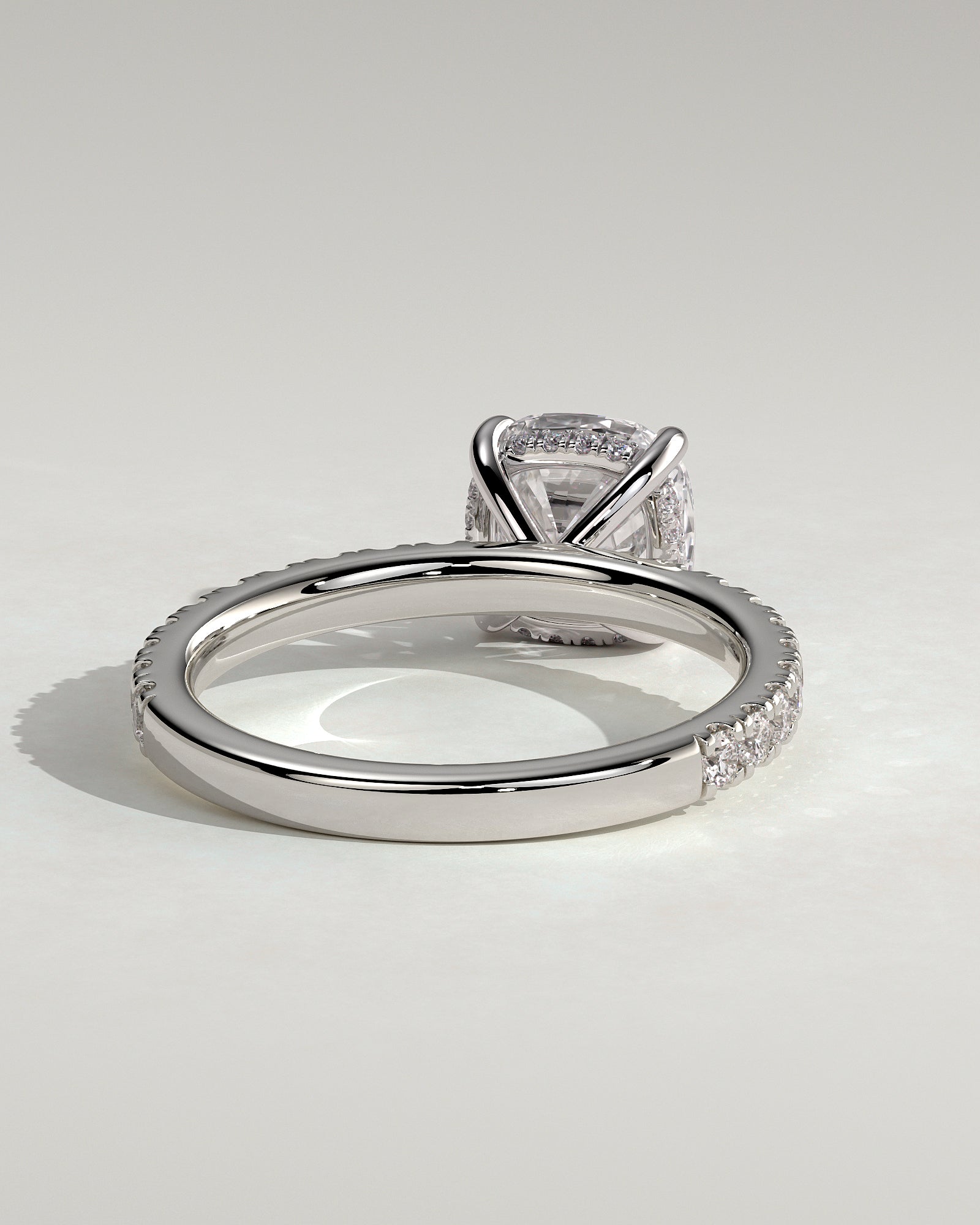Claudia - Cushion Claw Solitaire with Hidden Halo and Pave Band Engagement Ring - Platinum - White Gold / Platinum 2ct