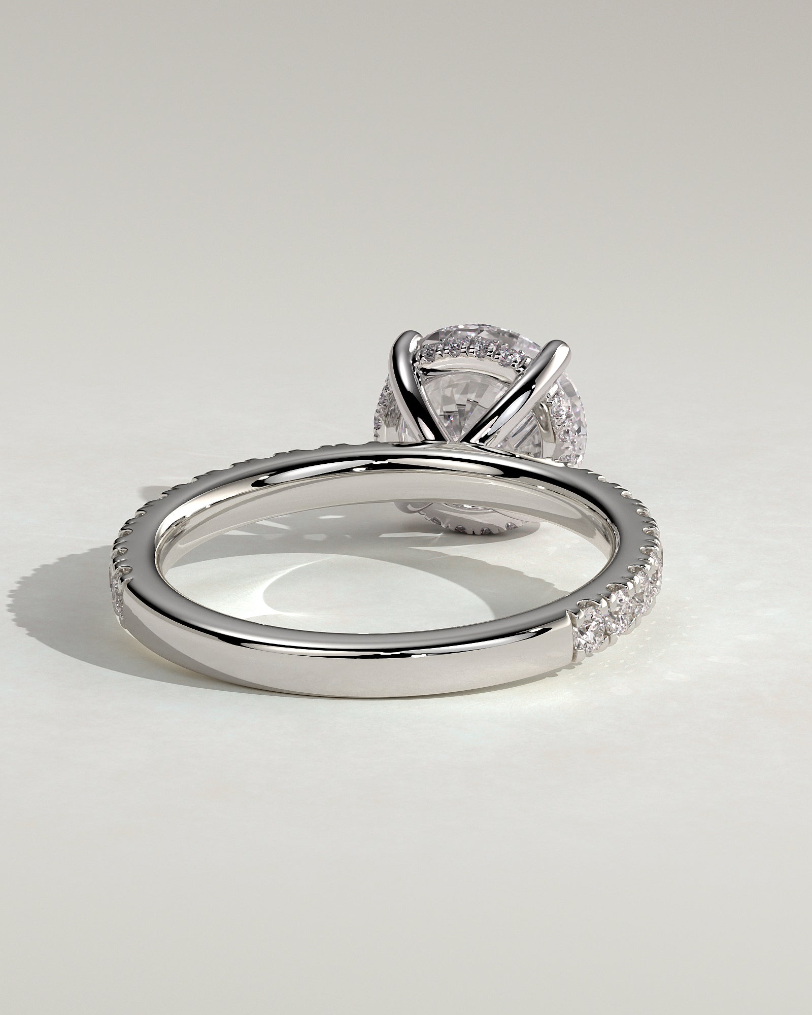 Charlie - Round Claw Solitaire with Hidden Halo and Pave Band Engagement Ring - Platinum - White Gold / Platinum 2ct