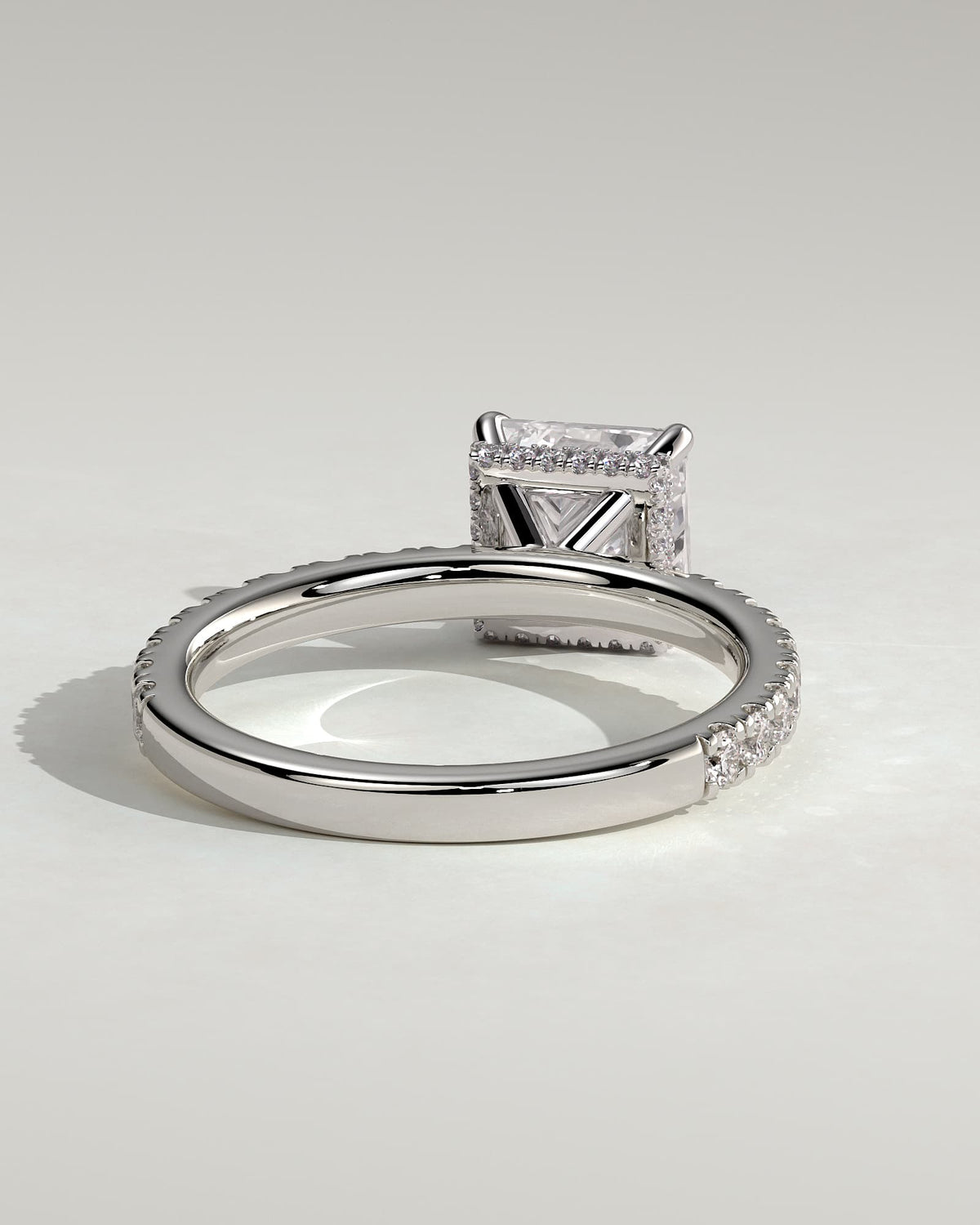 Brooklyn - Princess Claw Solitaire with Wrap Around Hidden Halo and Pave Band Engagement Ring - White Gold
