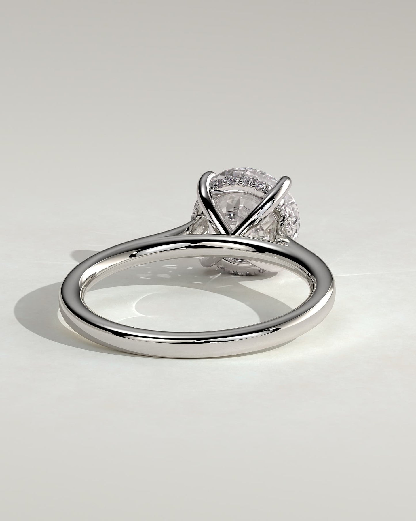 Bonnie - Round Claw Solitaire with Hidden Halo and Cathedral High Setting Engagement Ring - White Gold