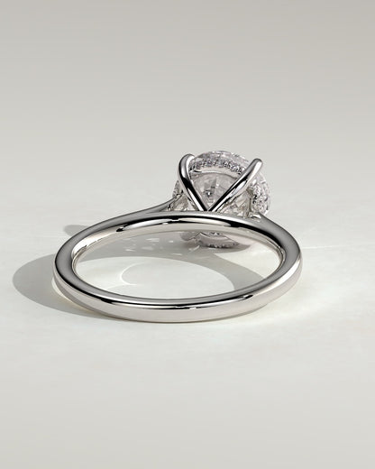 Bonnie - Round Claw Solitaire with Hidden Halo and Cathedral High Setting Engagement Ring - White Gold