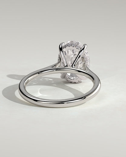 Bethany - Oval Claw Solitaire with Hidden Halo, Tapered Band and Cathedral High Setting Engagement Ring - Platinum
