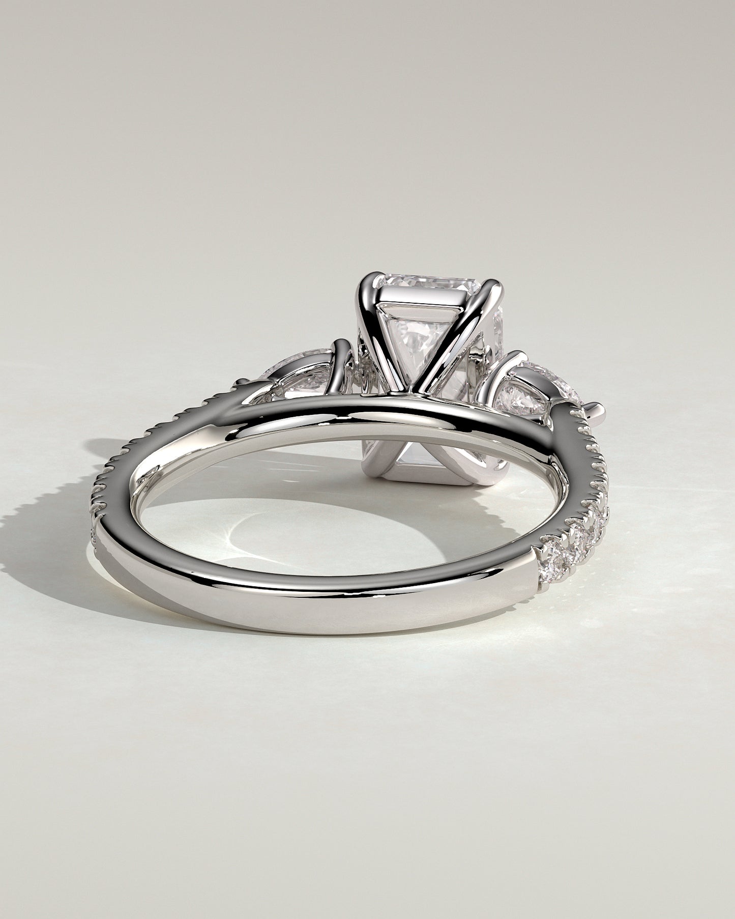 Autumn - Emerald Claw Trilogy with Pear Side Stones and Pave Band Engagement Ring - Platinum - White Gold / Platinum 2ct