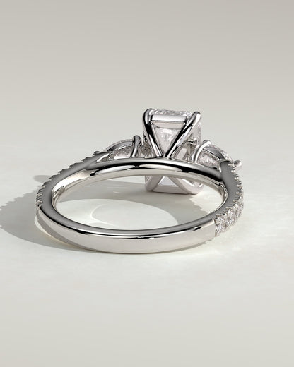 Autumn - Emerald Claw Trilogy with Pear Side Stones and Pave Band Engagement Ring - White Gold