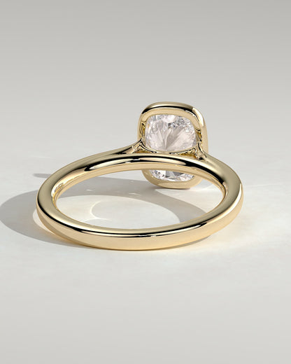 Billie - Elongated Cushion Bezel Solitaire with Cathedral High Setting Engagement Ring - Yellow Gold