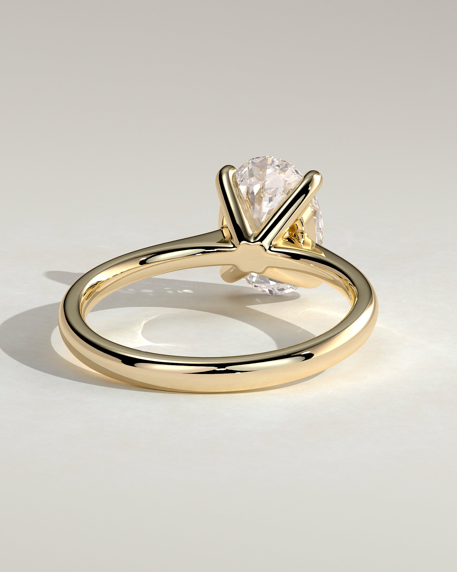 Emily - Oval Claw Solitaire with Pinched Tapered Band and Cathedral Low Setting Engagement Ring - Yellow Gold - Yellow Gold 2ct