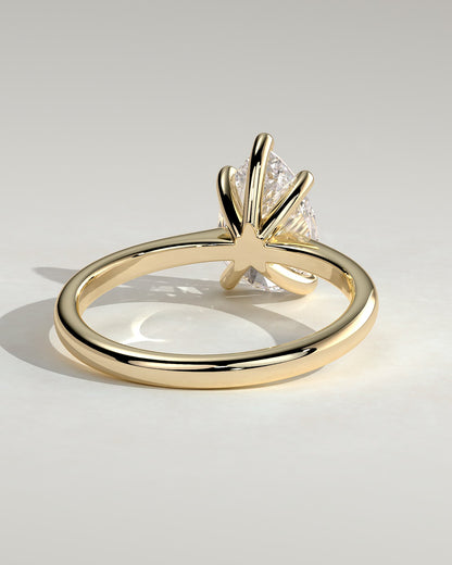 Aspen - Pear Claw Solitaire with Pinched Tapered Band and Cathedral Low Setting Engagement Ring - Yellow Gold