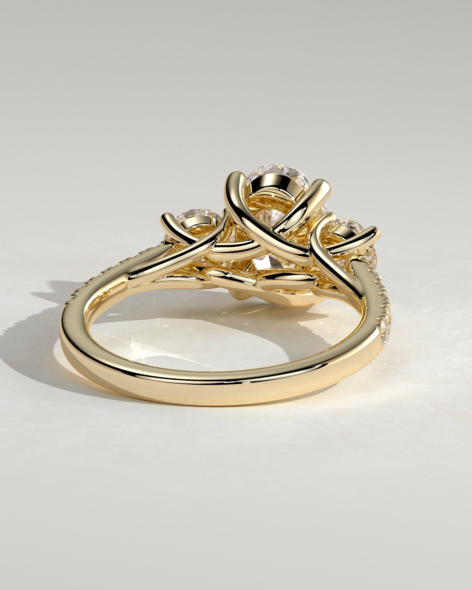 Aviana - Oval Claw Trilogy with Round Side Stones, Pave Band and Trellis Gallery  Engagement Ring - Yellow Gold - Yellow Gold 2ct