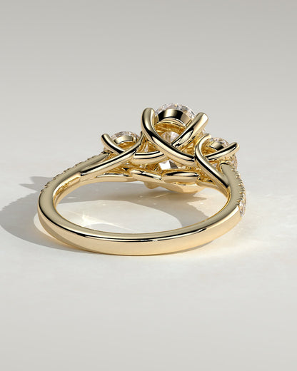 Aviana - Oval Claw Trilogy with Round Side Stones, Pave Band and Trellis Gallery  Engagement Ring - Yellow Gold
