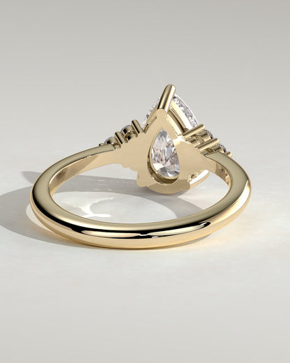 Brooke - Pear Claw Solitaire with Round Shoulder Stones Engagement Ring - Yellow Gold