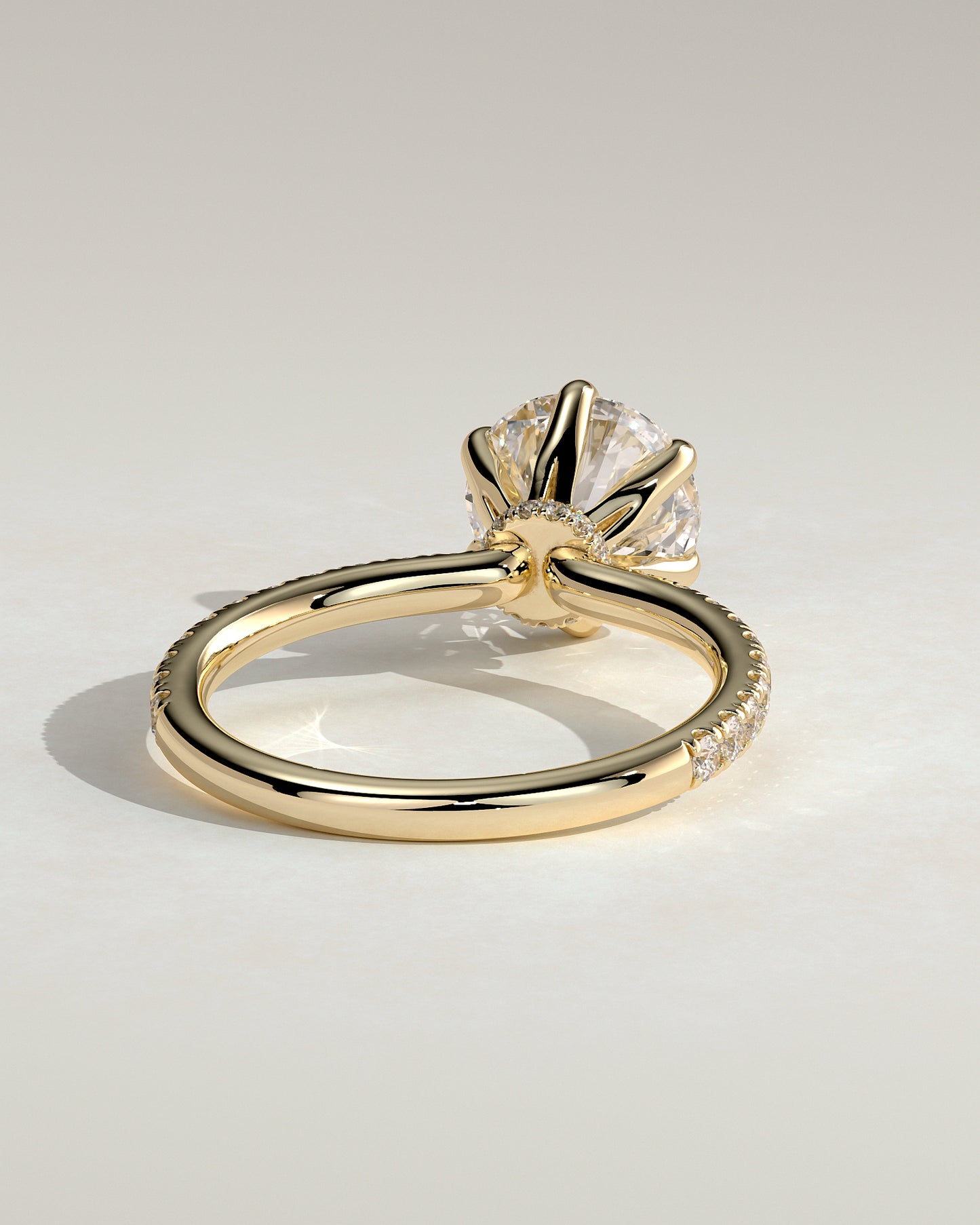 Holly - Round Claw Solitaire with Pave Band and Pave Collar Engagement Ring - Yellow Gold - Yellow Gold 2ct