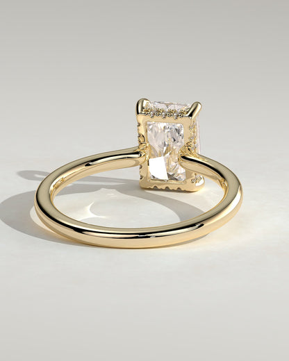 Adina - Radiant Claw Solitaire with Hidden Halo and Floating Cathedral Low Setting Engagement Ring - Yellow Gold
