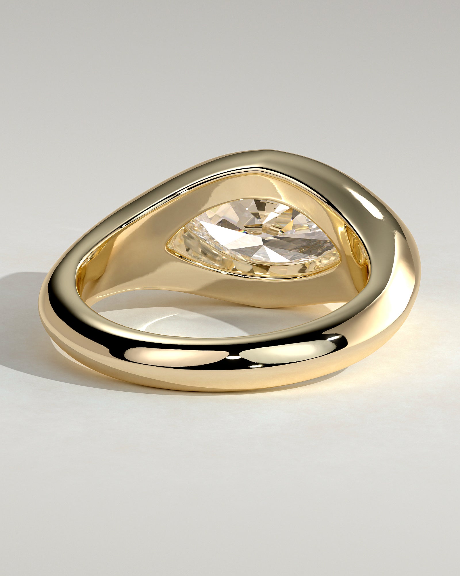 Angie - Statement Marquise East West Bezel Solitaire with Signet Band Engagement Ring - Yellow Gold - Yellow Gold 2ct