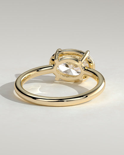 Arlo - Oval East West Claw Solitaire with Bezel Frame Engagement Ring - Yellow Gold