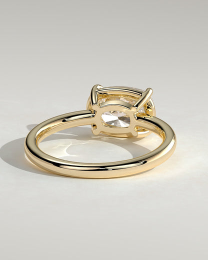 Daya - Elongated Cushion East West Claw Solitaire with Bezel Frame Engagement Ring - Yellow Gold