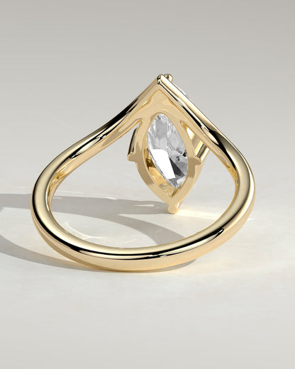 Giselle - Marquise Claw Solitaire with V Band Engagement Ring - Yellow Gold