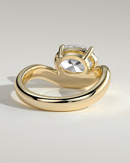 Hayley - Oval East West Claw Solitaire with Wave Band Engagement Ring - Yellow Gold