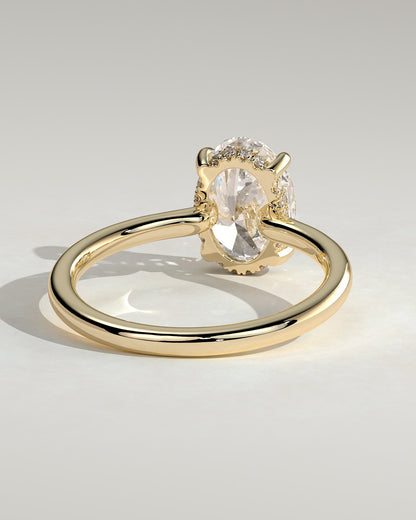 Kiana - Oval Claw Solitaire with Hidden Halo and Floating Cathedral Low Setting Engagement Ring - Yellow Gold