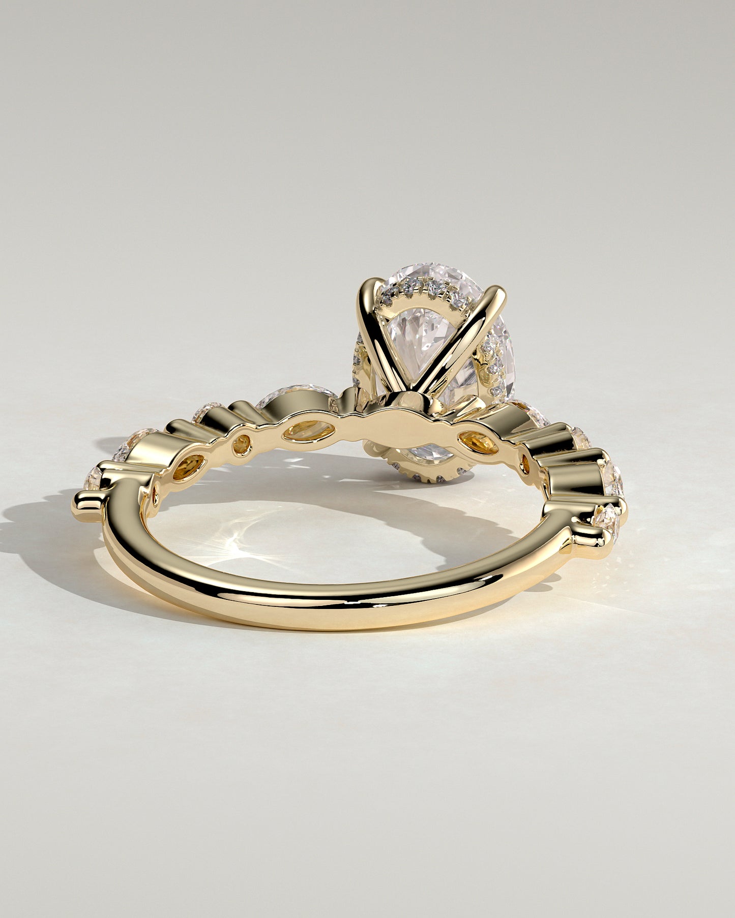 Brandi - Oval Claw Solitaire with Marquise-Round Accent Stones and Hidden Halo Engagement Ring - Yellow Gold - Yellow Gold 2ct
