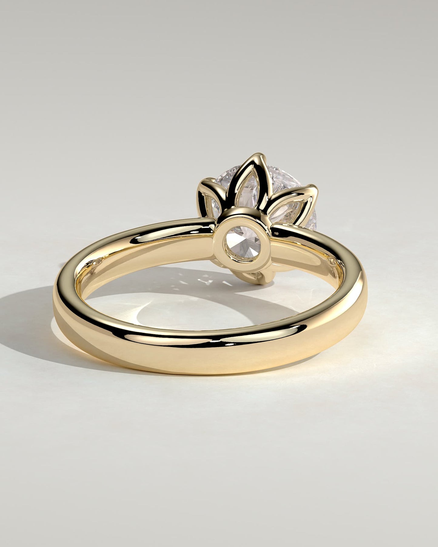 Jayden - Round Claw Solitaire with Petal Gallery and Cigar Band Engagement Ring - Yellow Gold