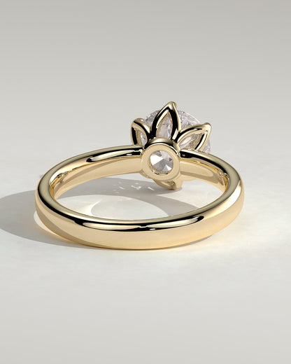 Jayden - Round Claw Solitaire with Petal Gallery and Cigar Band Engagement Ring - Yellow Gold