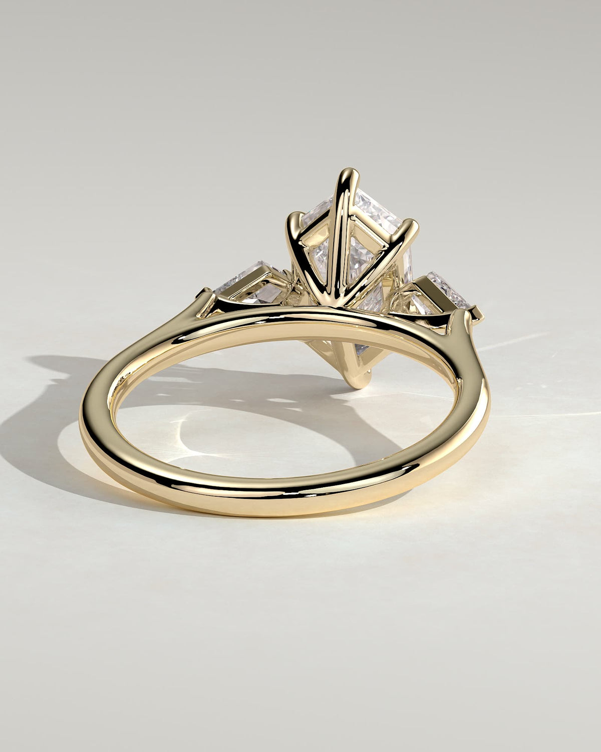 Wanda - Elongated Hexagon Claw Trilogy with Kite Side Stones Engagement Ring - Yellow Gold