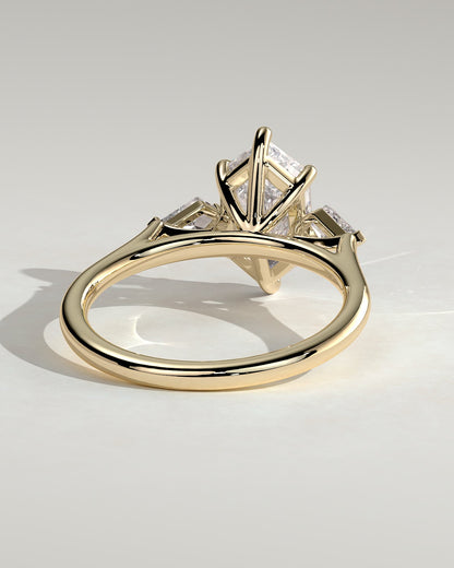 Wanda - Elongated Hexagon Claw Trilogy with Kite Side Stones Engagement Ring - Yellow Gold