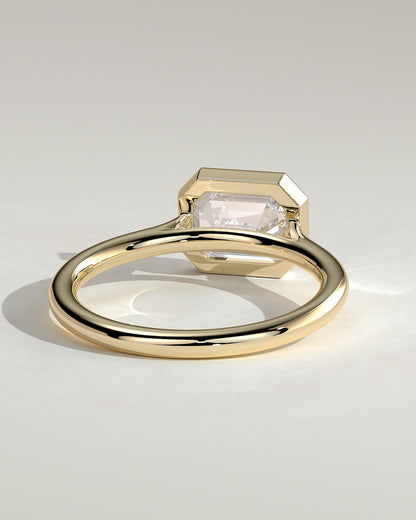 Olive - Statement Emerald East West Bezel Solitaire with Open Cathedral High Setting Engagement Ring - Yellow Gold