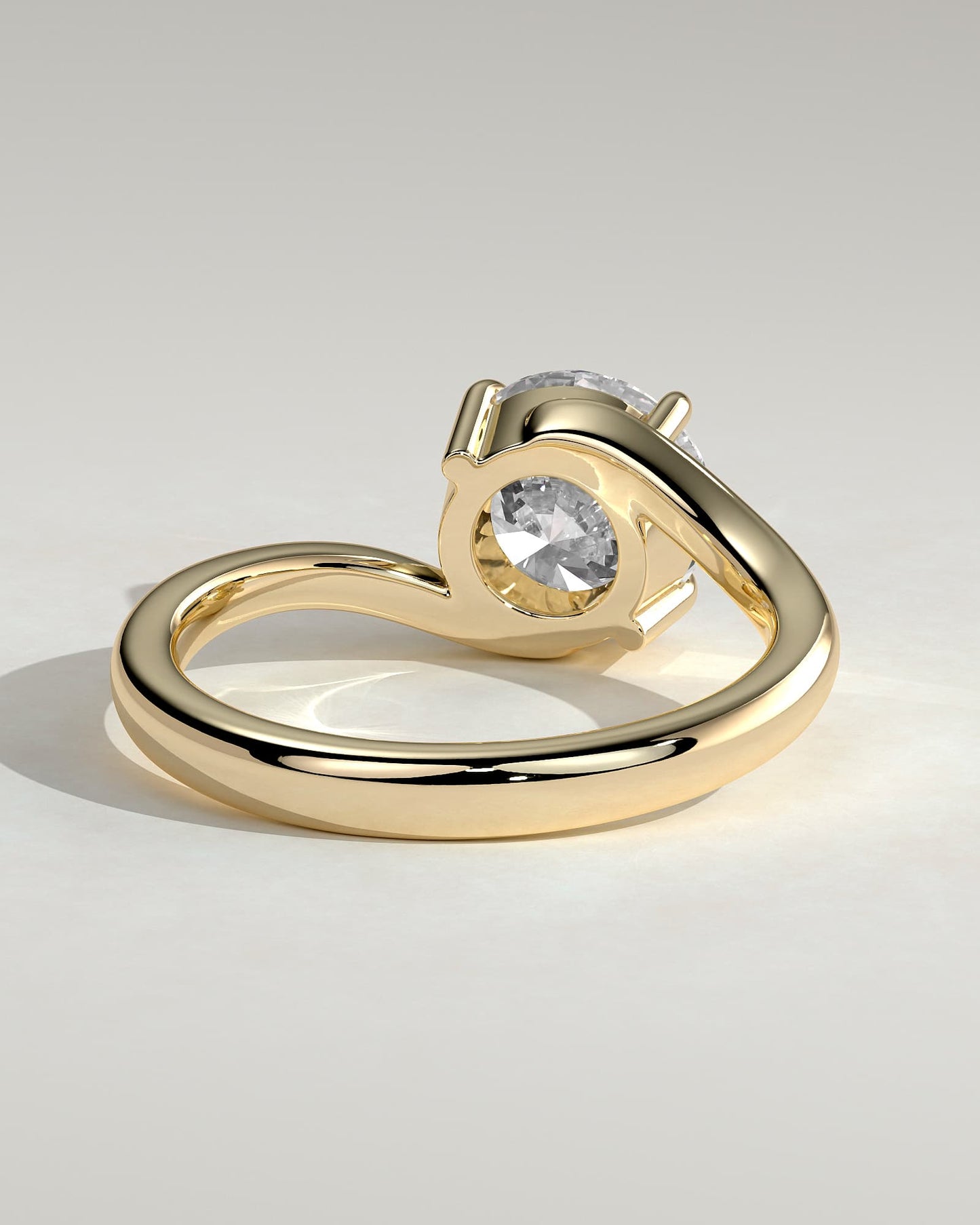 Kimia - Round Claw Solitaire with Bypass Band Engagement Ring - Yellow Gold