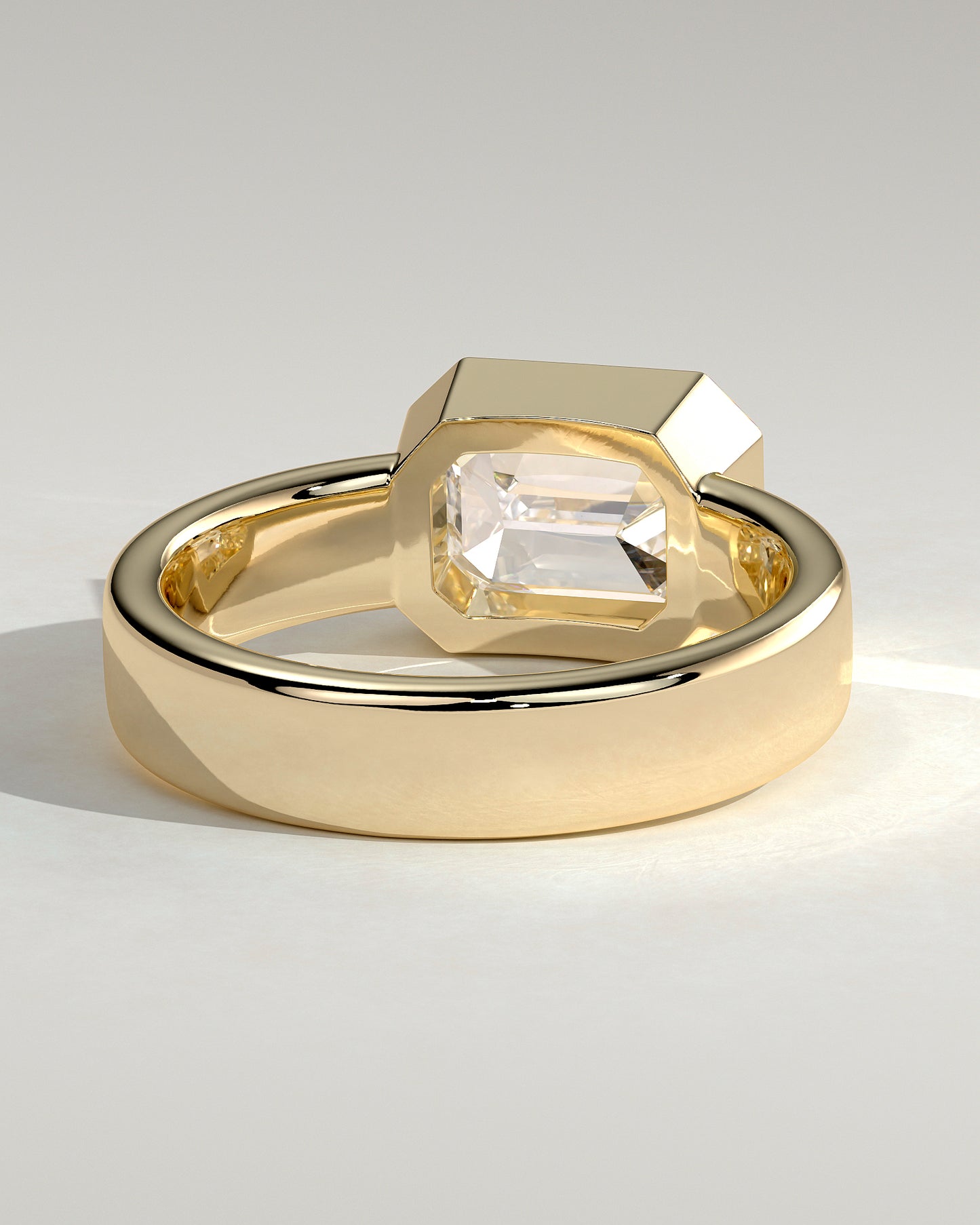 Adrian - Statement Emerald East West Bezel Solitaire with Flat Cigar Band Engagement Ring - Yellow Gold - Yellow Gold 2ct